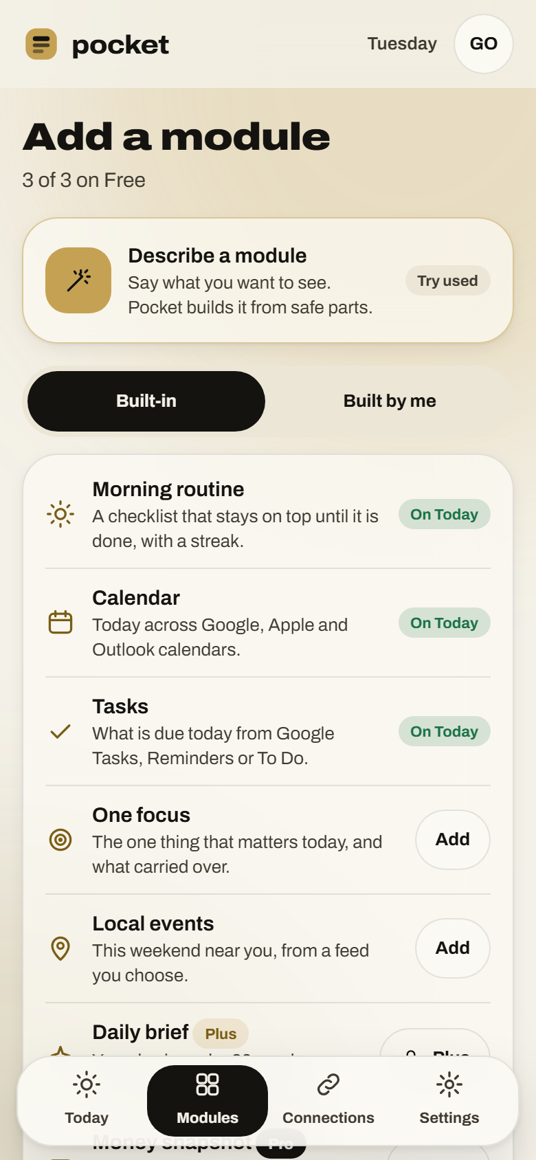 Add a module screen